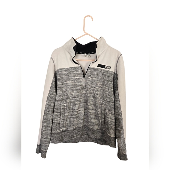 PINK VICTORIAS SECRET Women's Large 1/4 ZIP Gray Pullover Sweatshirt - Picture 1 of 5